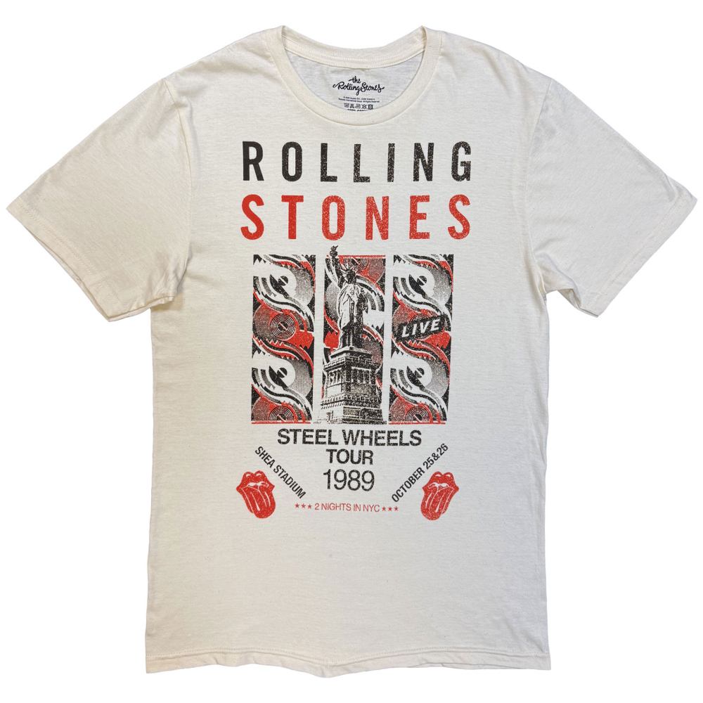 The Rolling Stones - Steel Wheels Tour 1989 Mens Tshirt - Cream